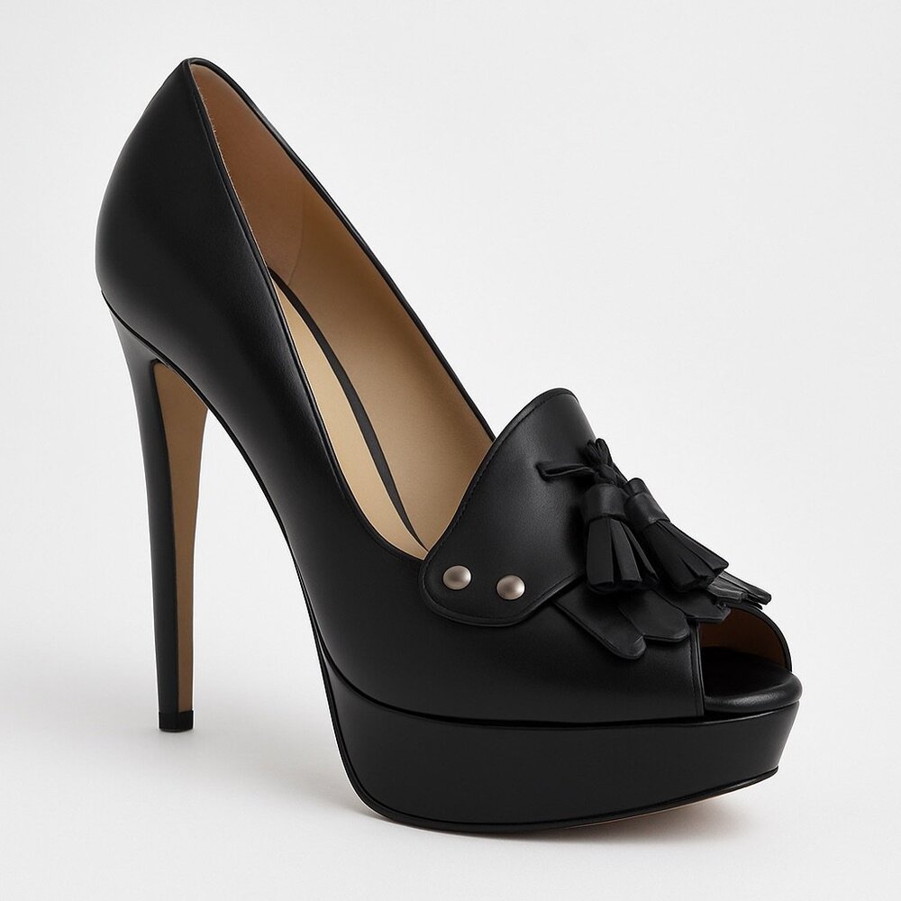 Nicholas Kirkwood 40 Platform Peeptoe Loafer Pump Black Leather 11A0227